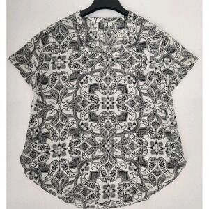 CATO Women's Black White Paisley Print Short Sleeve Blouse Size Medium